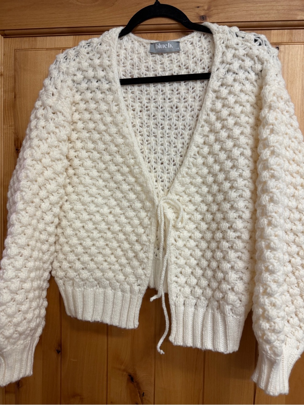 Cream Chunky Knit Tie-Front Cardigan Sweater